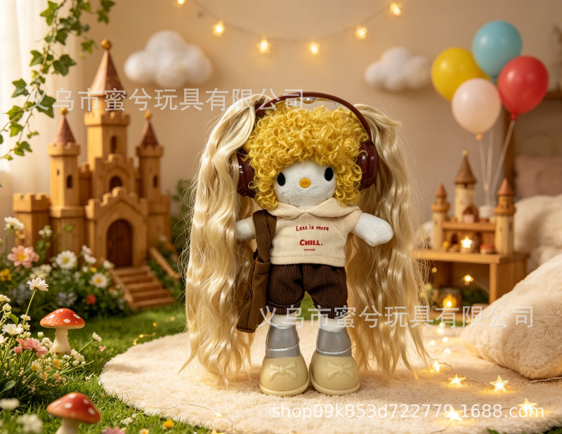 Kitty Fashion Doll Plush Keychain - Long-Leg Curly-Hair Bag Charm (15cm)