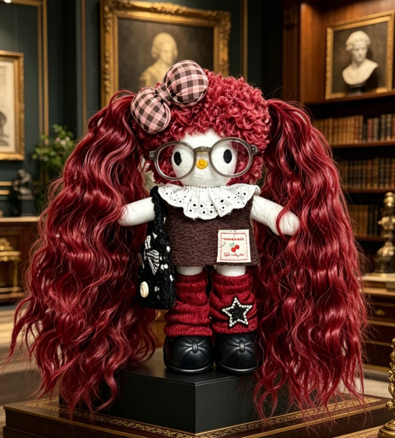 Kitty Fashion Doll Plush Keychain - Long-Leg Curly-Hair Bag Charm (15cm)