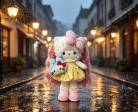 Kitty Fashion Doll Plush Keychain - Long-Leg Curly-Hair Bag Charm (15cm)