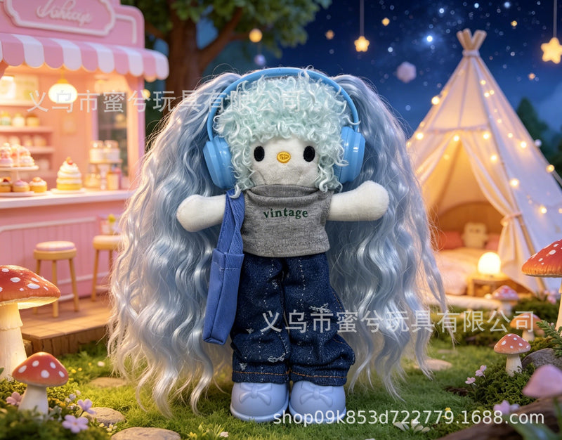 Kitty Fashion Doll Plush Keychain - Long-Leg Curly-Hair Bag Charm (15cm)