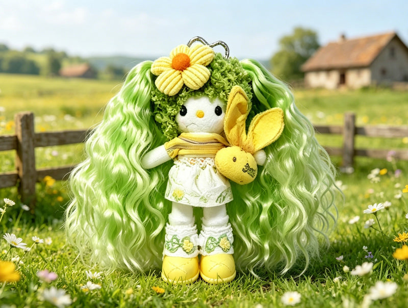 Kitty Fashion Doll Plush Keychain - Long-Leg Curly-Hair Bag Charm (15cm)