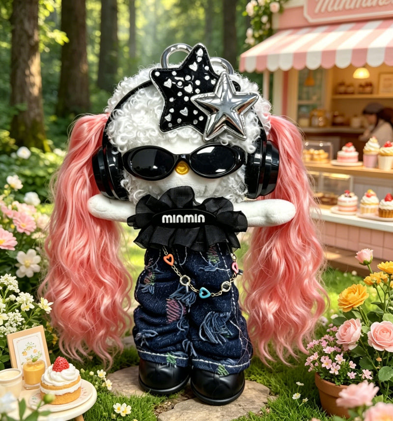 Kitty Fashion Doll Plush Keychain - Long-Leg Curly-Hair Bag Charm (15cm)