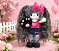 Kitty Fashion Doll Plush Keychain - Long-Leg Curly-Hair Bag Charm (15cm)