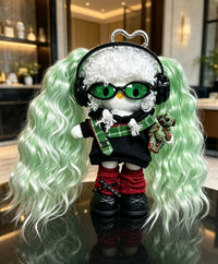 Kitty Fashion Doll Plush Keychain - Long-Leg Curly-Hair Bag Charm (15cm)