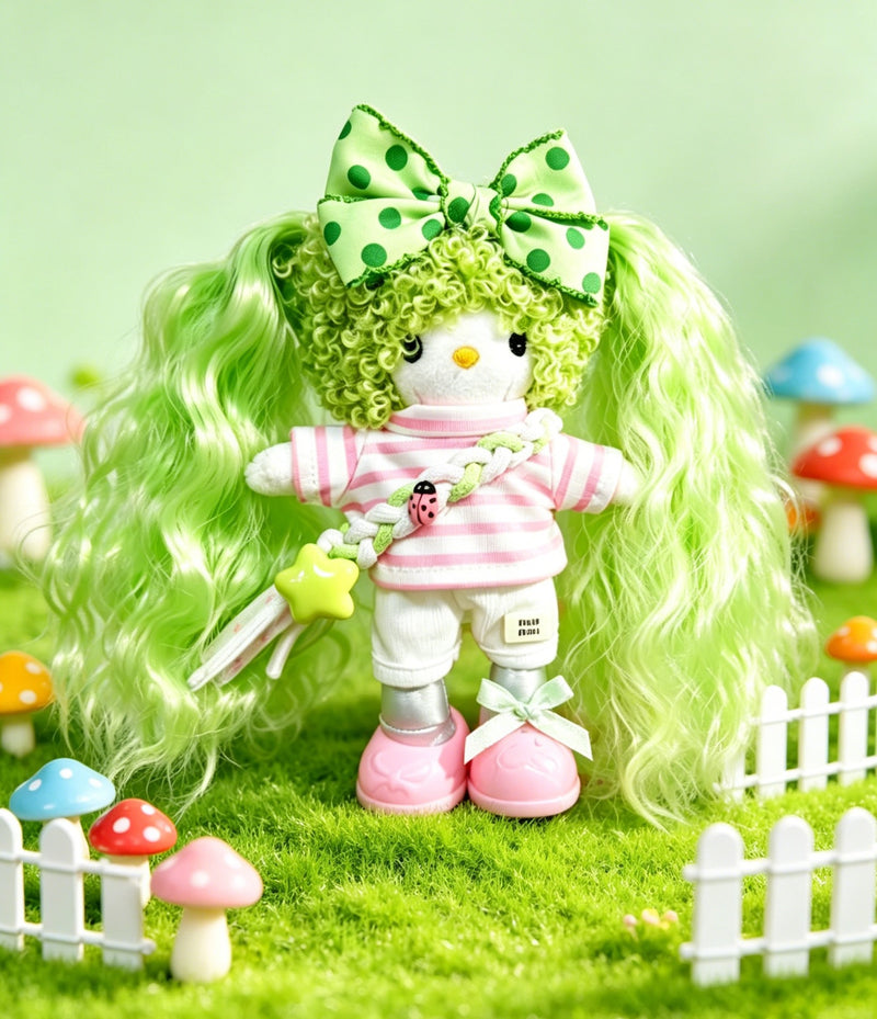 Kitty Fashion Doll Plush Keychain - Long-Leg Curly-Hair Bag Charm (15cm)