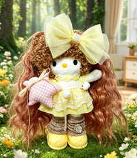 Kitty Fashion Doll Plush Keychain - Long-Leg Curly-Hair Bag Charm (15cm)