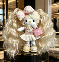 Kitty Fashion Doll Plush Keychain - Long-Leg Curly-Hair Bag Charm (15cm)