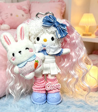 Kitty Fashion Doll Plush Keychain - Long-Leg Curly-Hair Bag Charm (15cm)