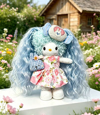 Kitty Fashion Doll Plush Keychain - Long-Leg Curly-Hair Bag Charm (15cm)