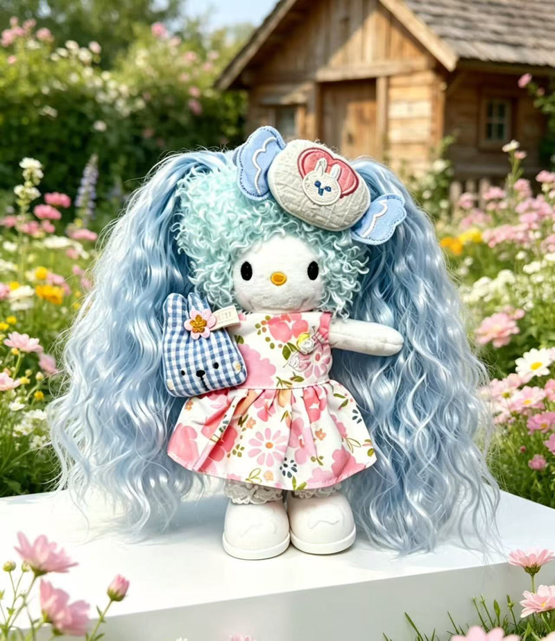 Kitty Fashion Doll Plush Keychain - Long-Leg Curly-Hair Bag Charm (15cm)