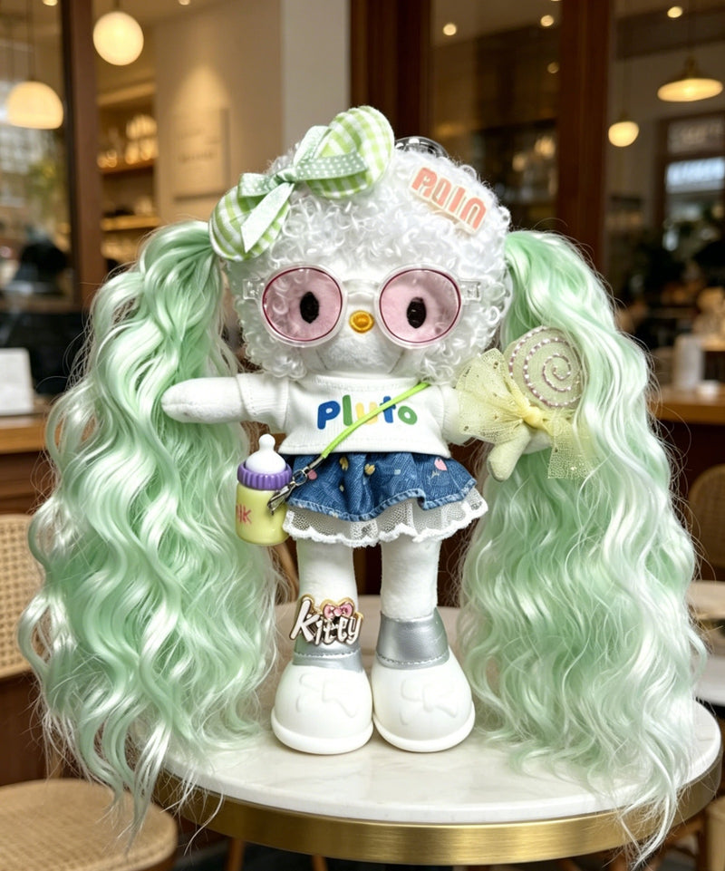 Kitty Fashion Doll Plush Keychain - Long-Leg Curly-Hair Bag Charm (15cm)