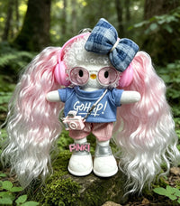 Kitty Fashion Doll Plush Keychain - Long-Leg Curly-Hair Bag Charm (15cm)