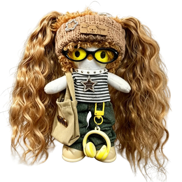 Kitty Fashion Doll Plush Keychain - Long-Leg Curly-Hair Bag Charm (15cm)