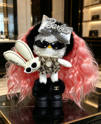 Kitty Fashion Doll Plush Keychain - Long-Leg Curly-Hair Bag Charm (15cm)