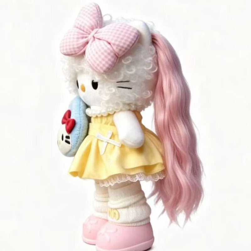 Kitty Fashion Doll Plush Keychain - Long-Leg Curly-Hair Bag Charm (15cm)