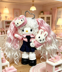 Kitty Fashion Doll Plush Keychain - Long-Leg Curly-Hair Bag Charm (15cm)