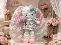 Kitty Fashion Doll Plush Keychain - Long-Leg Curly-Hair Bag Charm (15cm)