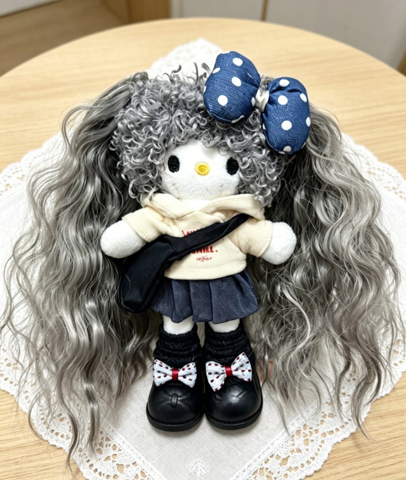 Kitty Fashion Doll Plush Keychain - Long-Leg Curly-Hair Bag Charm (15cm)