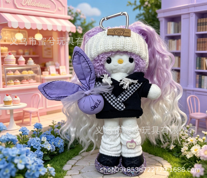 Kitty Fashion Doll Plush Keychain - Long-Leg Curly-Hair Bag Charm (15cm)