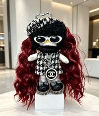 Kitty Fashion Doll Plush Keychain - Long-Leg Curly-Hair Bag Charm (15cm)