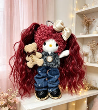 Kitty Fashion Doll Plush Keychain - Long-Leg Curly-Hair Bag Charm (15cm)