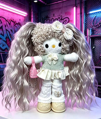 Kitty Fashion Doll Plush Keychain - Long-Leg Curly-Hair Bag Charm (15cm)