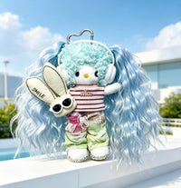 Kitty Fashion Doll Plush Keychain - Long-Leg Curly-Hair Bag Charm (15cm)