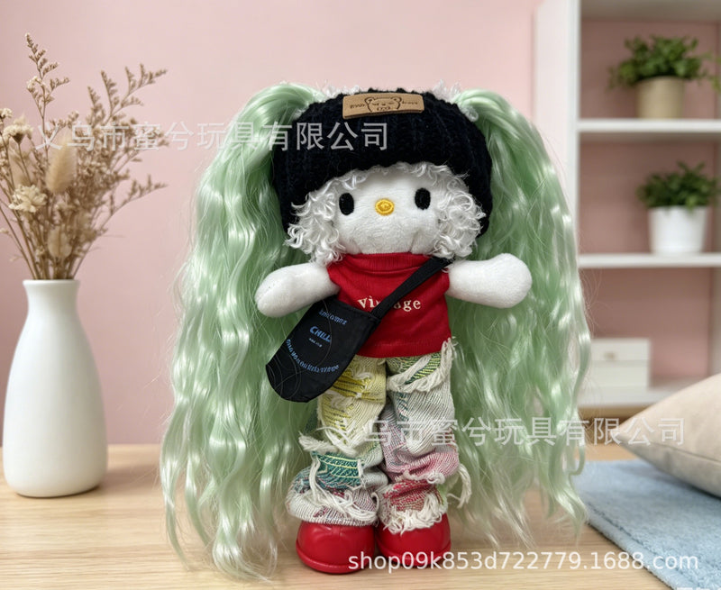 Kitty Fashion Doll Plush Keychain - Long-Leg Curly-Hair Bag Charm (15cm)
