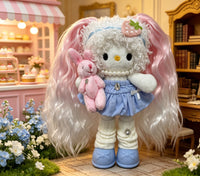 Kitty Fashion Doll Plush Keychain - Long-Leg Curly-Hair Bag Charm (15cm)