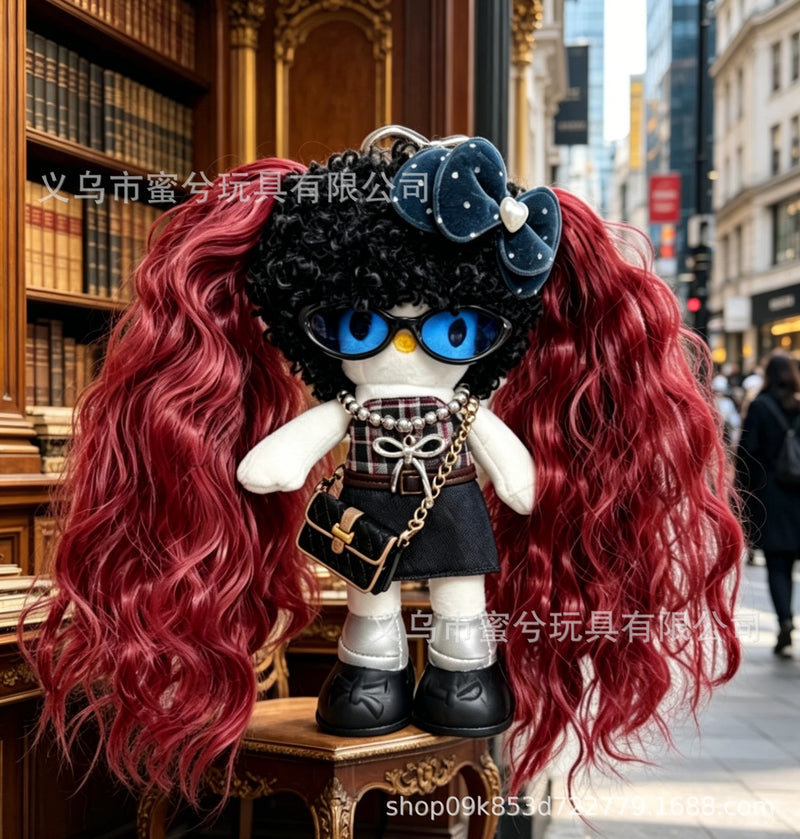 Kitty Fashion Doll Plush Keychain - Long-Leg Curly-Hair Bag Charm (15cm)