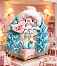 Kitty Fashion Doll Plush Keychain - Long-Leg Curly-Hair Bag Charm (15cm)