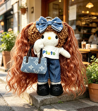 Kitty Fashion Doll Plush Keychain - Long-Leg Curly-Hair Bag Charm (15cm)