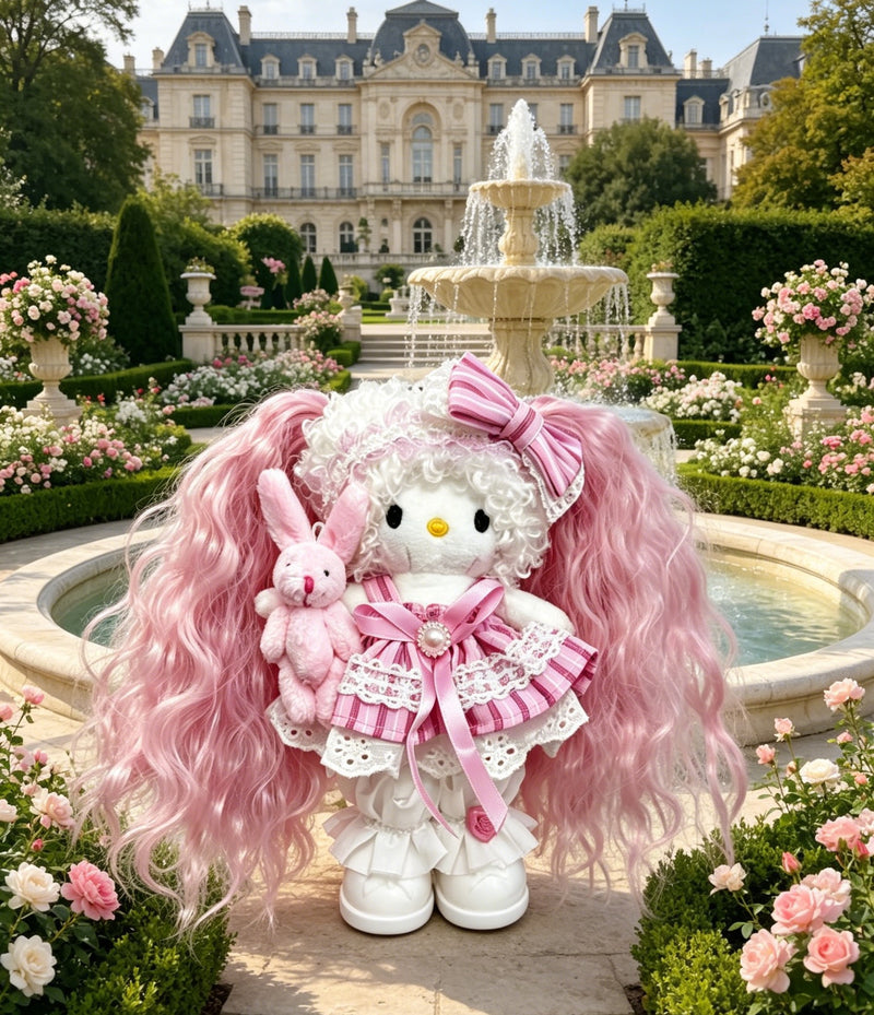 Kitty Fashion Doll Plush Keychain - Long-Leg Curly-Hair Bag Charm (15cm)