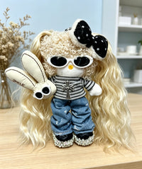 Kitty Fashion Doll Plush Keychain - Long-Leg Curly-Hair Bag Charm (15cm)