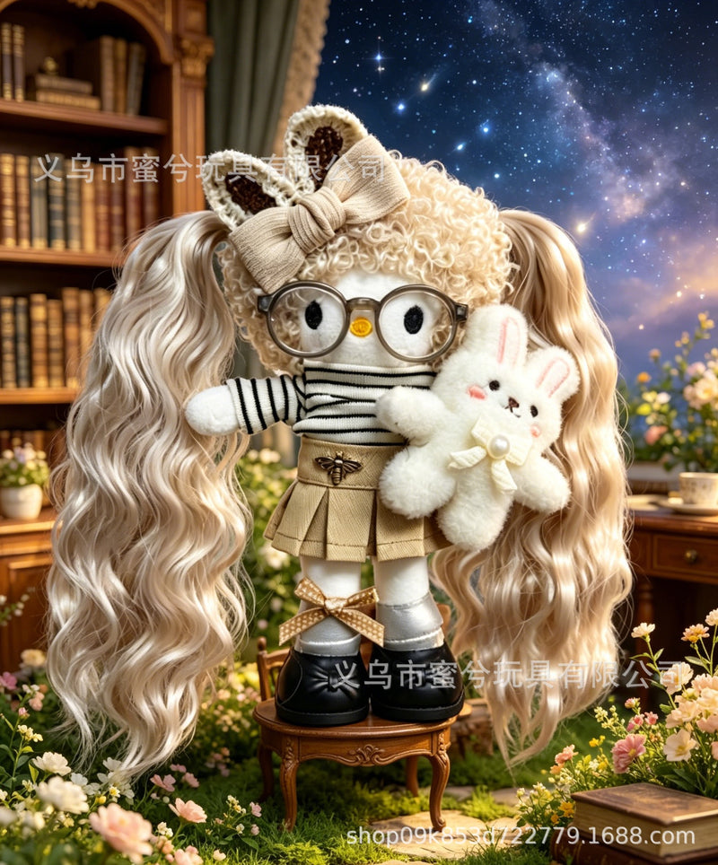 Kitty Fashion Doll Plush Keychain - Long-Leg Curly-Hair Bag Charm (15cm)