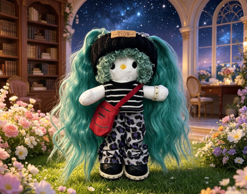 Kitty Fashion Doll Plush Keychain - Long-Leg Curly-Hair Bag Charm (15cm)