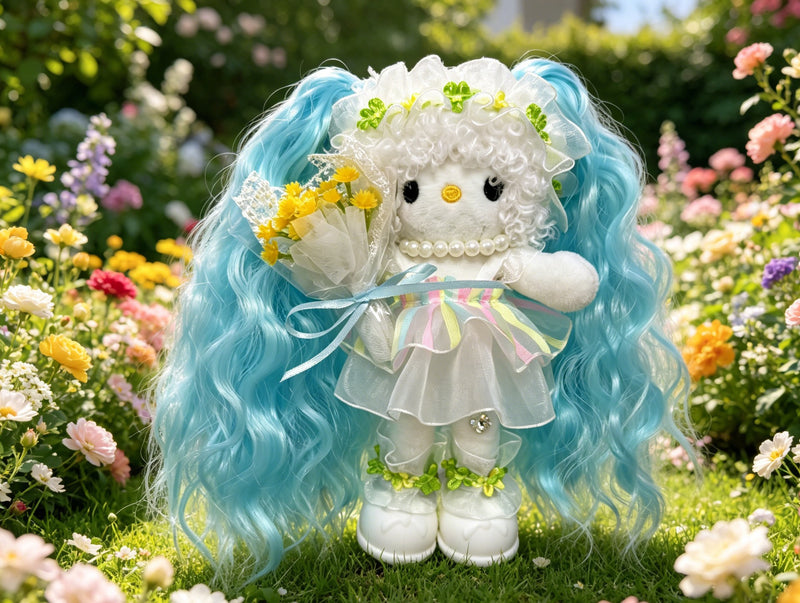 Kitty Fashion Doll Plush Keychain - Long-Leg Curly-Hair Bag Charm (15cm)