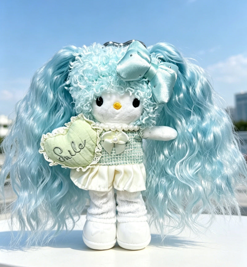 Kitty Fashion Doll Plush Keychain - Long-Leg Curly-Hair Bag Charm (15cm)