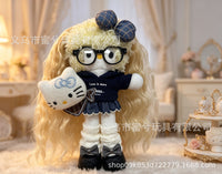 Kitty Fashion Doll Plush Keychain - Long-Leg Curly-Hair Bag Charm (15cm)
