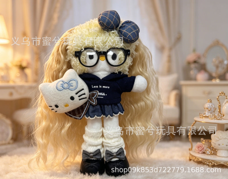 Kitty Fashion Doll Plush Keychain - Long-Leg Curly-Hair Bag Charm (15cm)