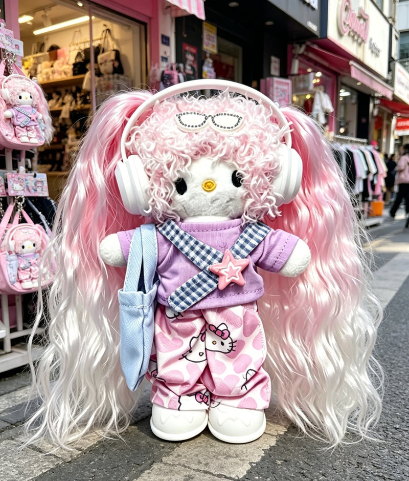 Kitty Fashion Doll Plush Keychain - Long-Leg Curly-Hair Bag Charm (15cm)