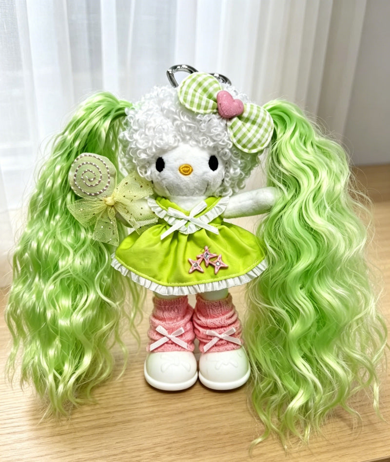 Kitty Fashion Doll Plush Keychain - Long-Leg Curly-Hair Bag Charm (15cm)