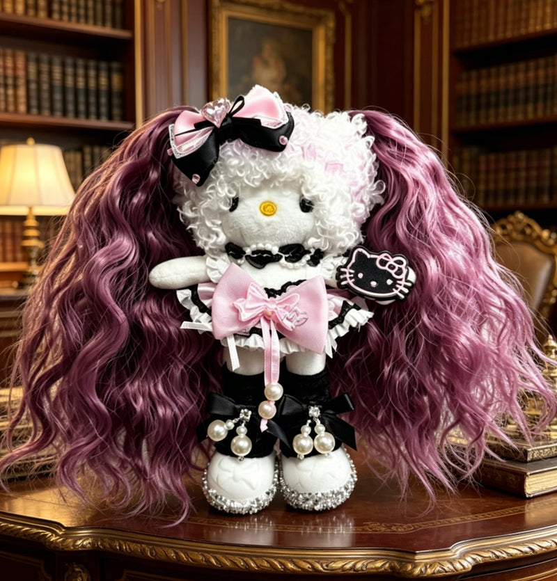 Kitty Fashion Doll Plush Keychain - Long-Leg Curly-Hair Bag Charm (15cm)