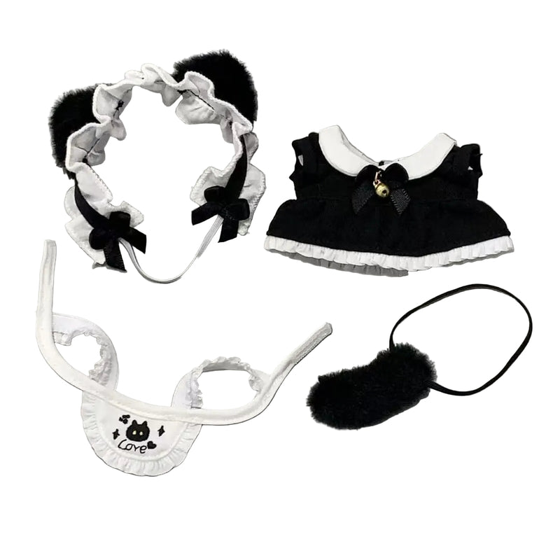 Cat Maid Outfit Set for 10cm Cotton Doll - Ears, Dress, Bib & Tail