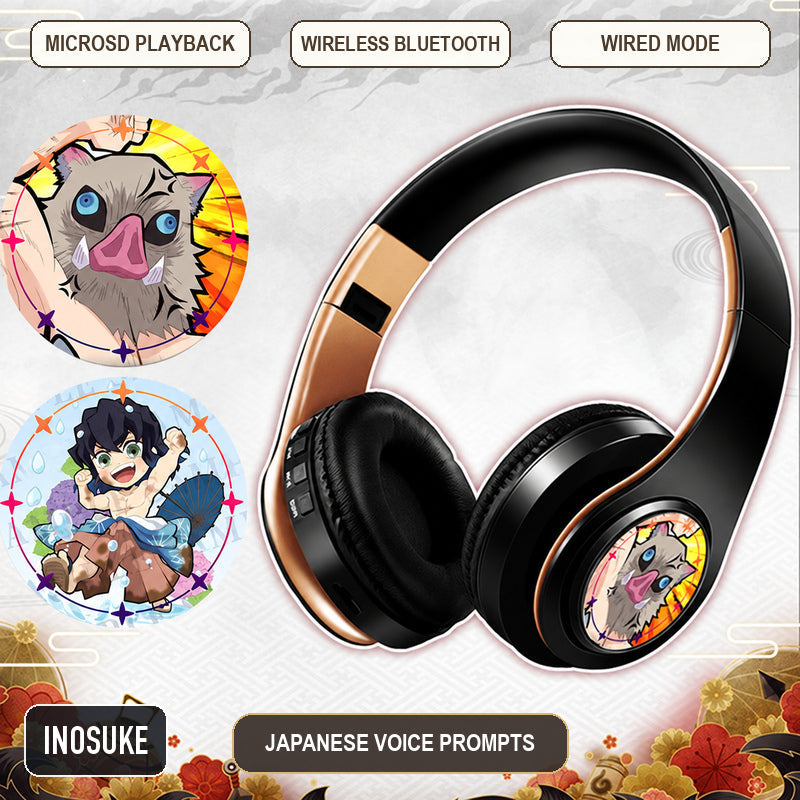Inosuke anime voice Bluetooth headphones — Black / Gold