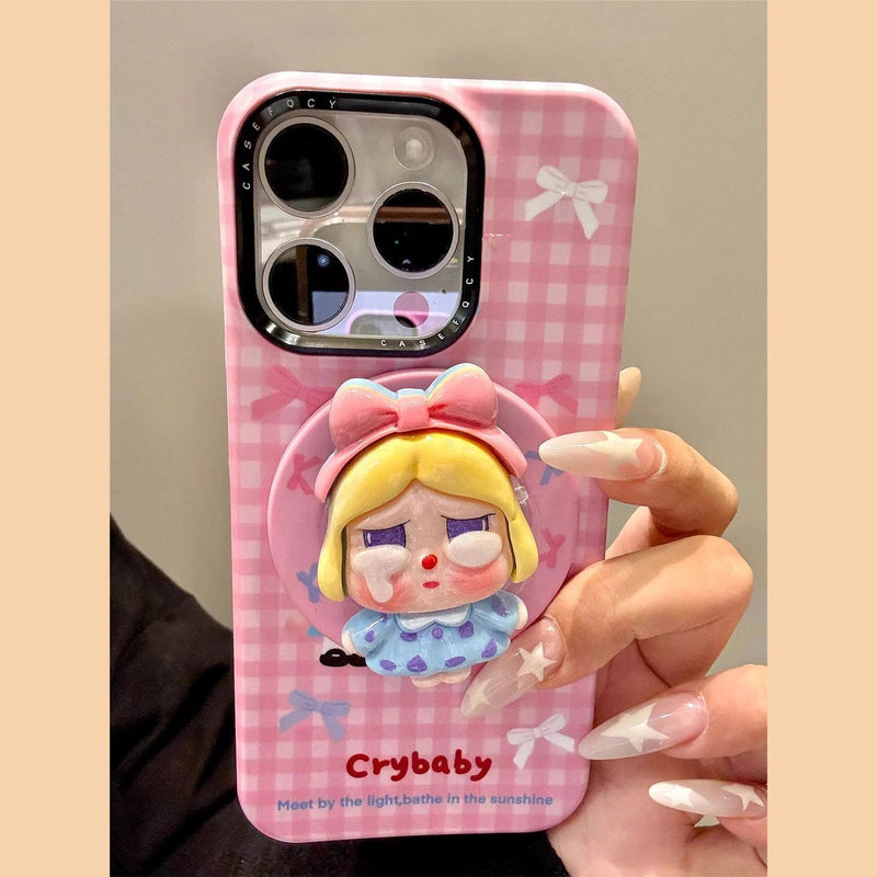 Crybaby Pink Plaid Magnetic Phone Stand & Case — 3 Options