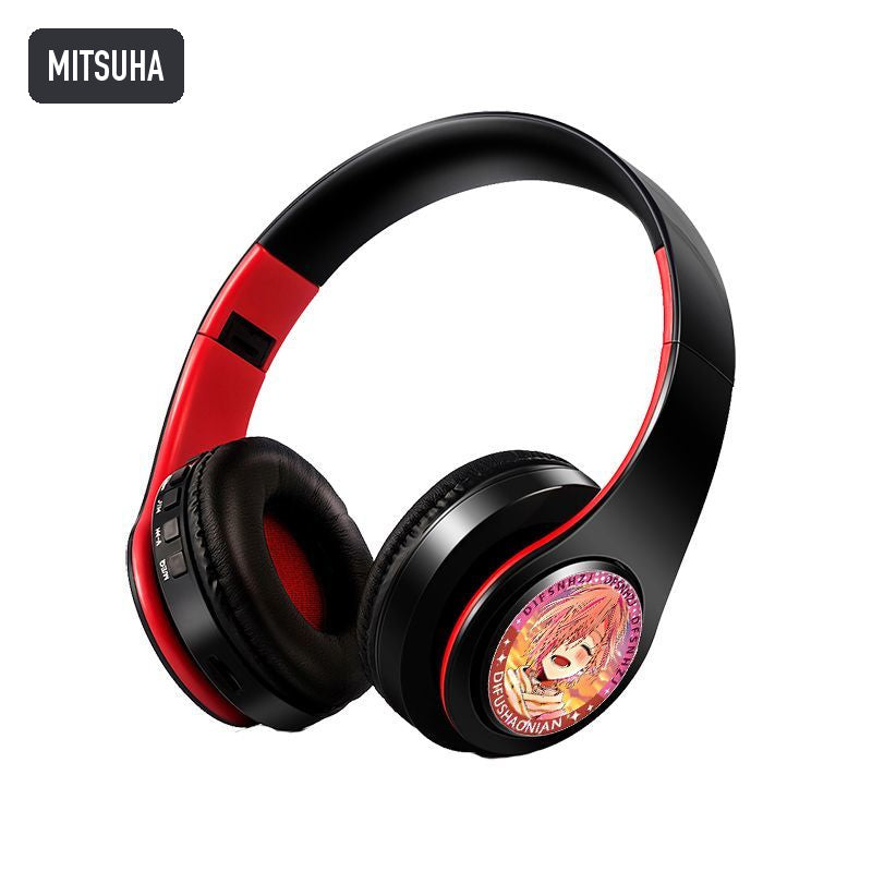 Mitsuha anime voice Bluetooth headphones — Black / Red
