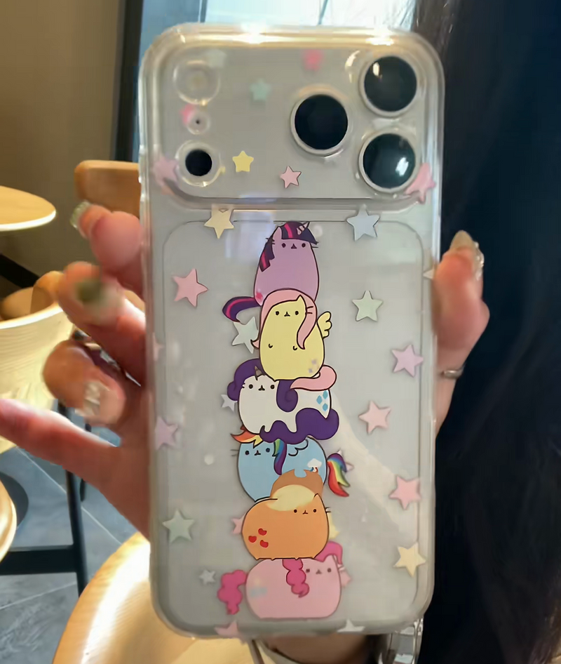 Original product photo showing six pastel unicorn cats and stars