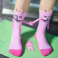 Pink Rabbit Magnetic Hand-Holding Socks - Funny Expression