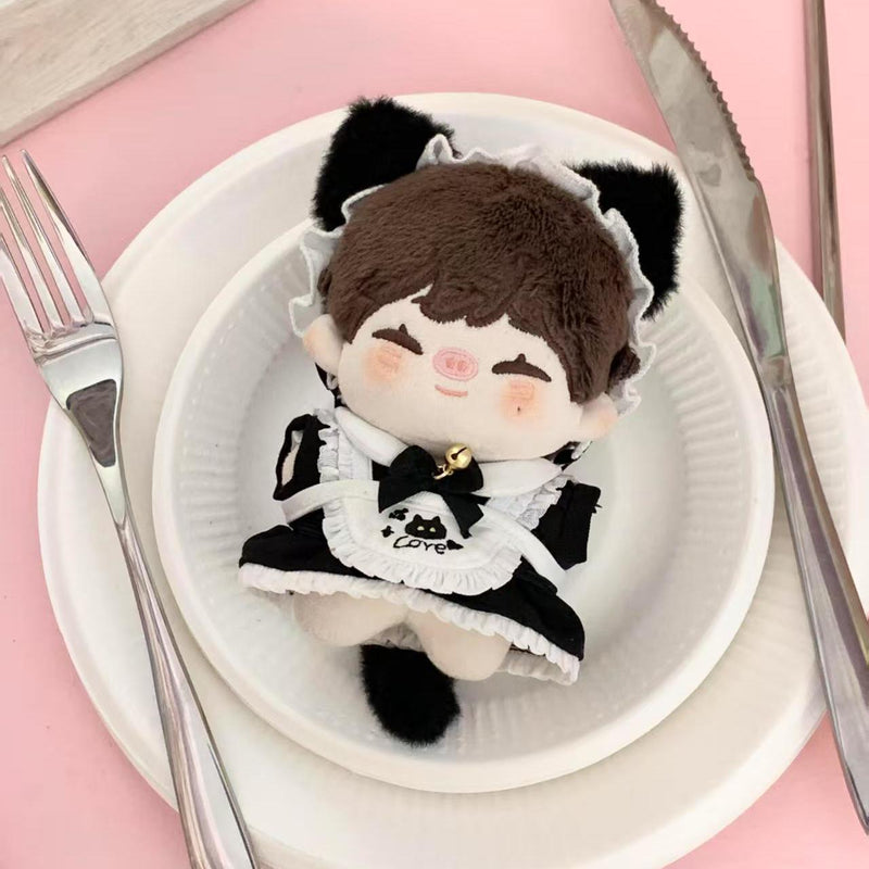 Cat Maid Outfit Set for 10cm Cotton Doll - Ears, Dress, Bib & Tail